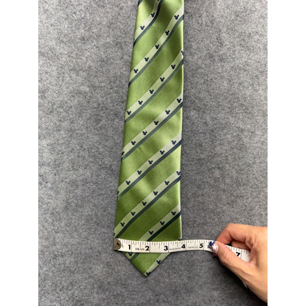 Disney Parks Mens Silk Tie Green Striped Mickey Mouse Icon Formal Necktie - Picture 9 of 10